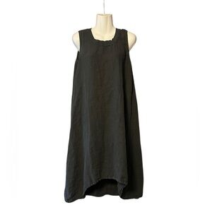 Suzy D London Lydia 100% Linen Sleeveless Lagenlook Dress Black Sz L